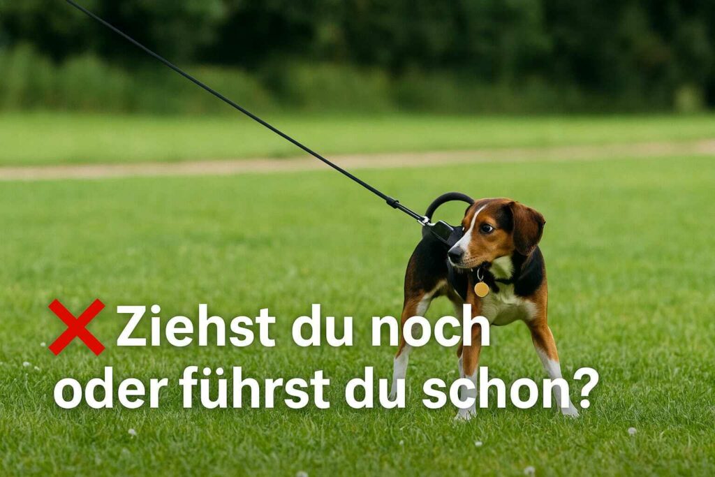 Hund an der Leine im Park